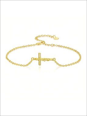 Classic Gold Cross WWJD Bracelet Christian Link Bracelet for Women